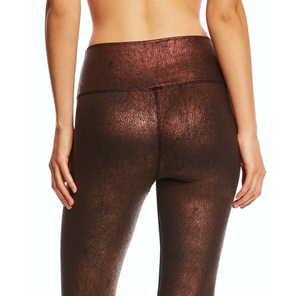 Alo High-Waist Airbrush Leggings Copper Metallic Black Hi-Rise Bronze Leather XS